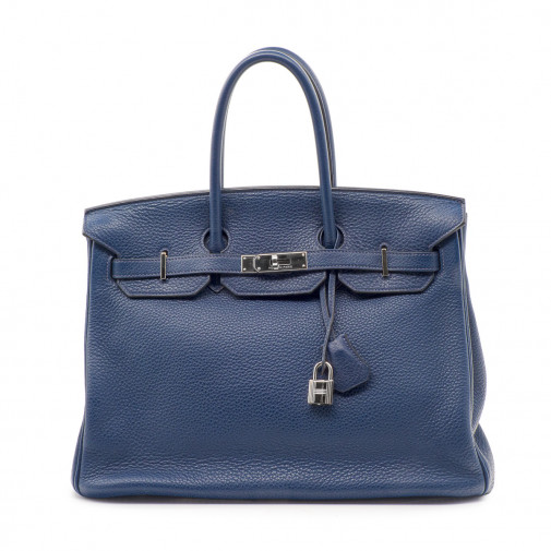 Sac à main Birkin 35 cuir Clémence bleu de Prusse