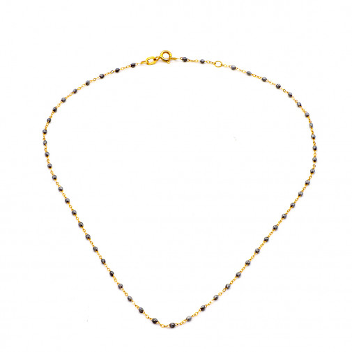 Collier Perles résine gris souris et or rose 18k - 42 cm
