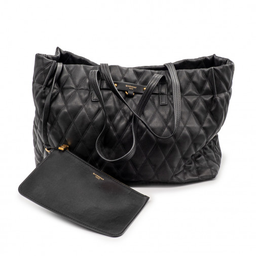 Sac Shopping Tote  Grand Modèle en cuir matelassé noir
