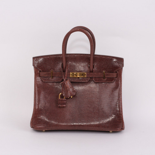 Sac Birkin 25 en  lézard de couleur marron très clair