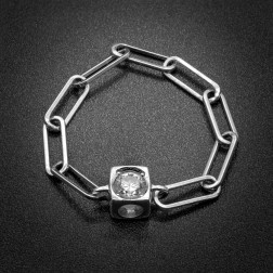 Bague Cube sur chaîne or blanc 18k et diamant