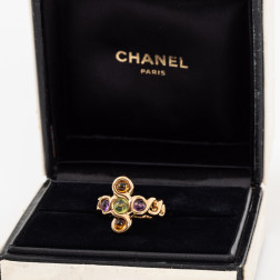 Bague Croix or jaune 18k, citrines, amethystes et péridot.