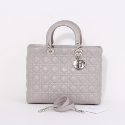 Sac Lady Dior Grand modèle cuir gris