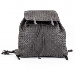 Sac à dos cuir tréssé gris anthracite