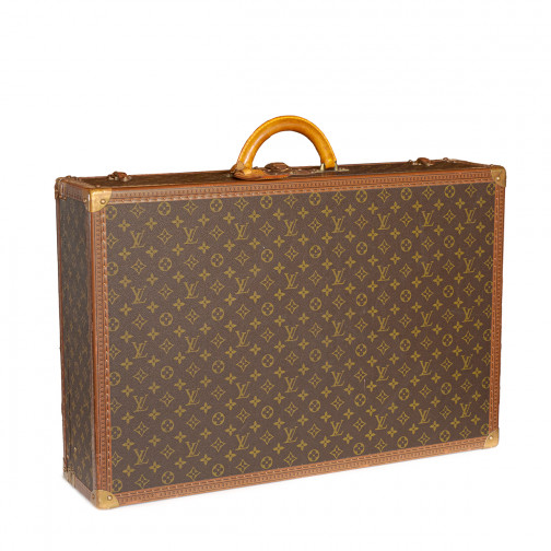 Louis Vuitton 3 valise demi-souple et extensible avec ceinture rigide en  toile Monogram.