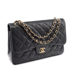 Chanel sac Grand Classique Jumbo en cuir Caviar noir et métal doré