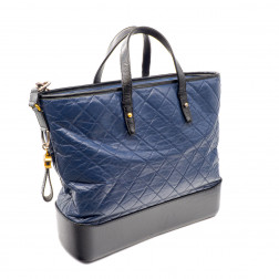 Sac Shopping Gabrielle en cuir bicolore bleu foncé et noir G.M.