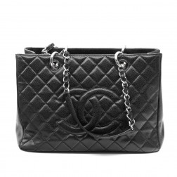 Grand Shopping Tote en cuir Caviar noir