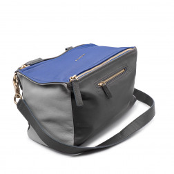 Sac Pandora Medium en cuir tricolore gris foncé, gris souris, bleu électrique 