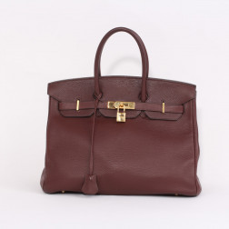 Sac Birkin 35 cuir gréné rouge brique