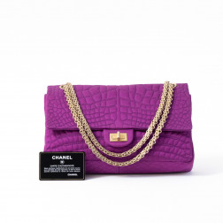 Sac à main 2.55 en satin de soie impression crocodile fuschia 