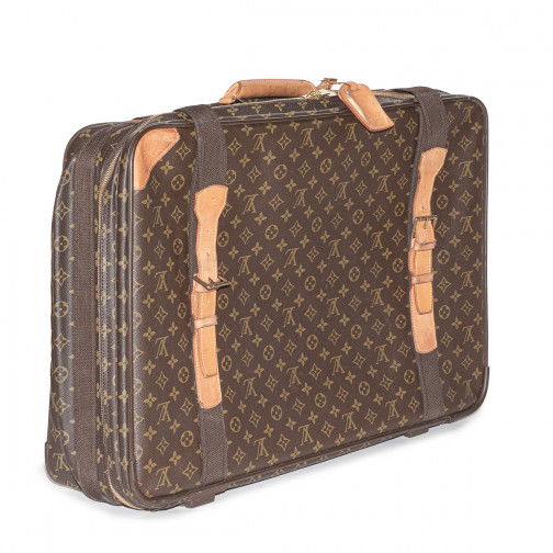 Louis Vuitton 3 valise demi-souple et extensible avec ceinture rigide en  toile Monogram.