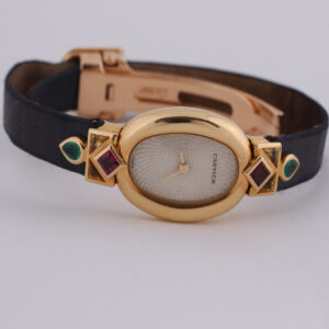 Montre Baignoire Mini en or jaune 18k sertie d’émeraudes et de rubis – Image 5