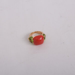 Bague Capri or 18K corail et peridots – Image 2