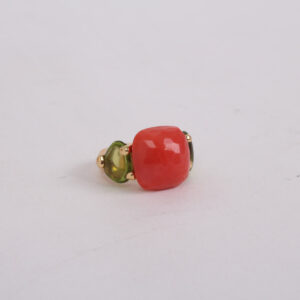 Bague Capri or 18K corail et peridots – Image 3