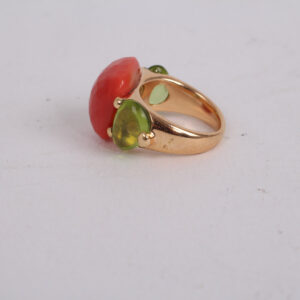 Bague Capri or 18K corail et peridots – Image 5