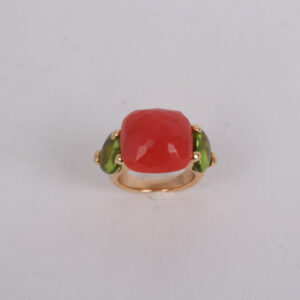 Bague Capri or 18K corail et peridots – Image 6