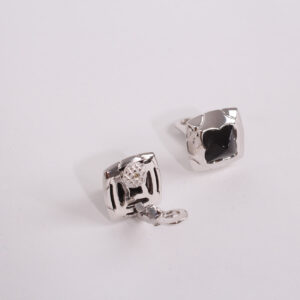 Pair of earrings cabochons and white gold - Image 3