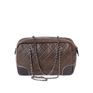 Brown and black quilted leather shopping bag - Image 3