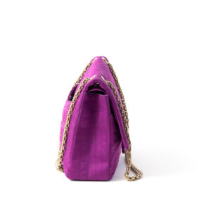 Bolso de raso de seda 2.55 estampado cocodrilo fuschia - Imagen 5