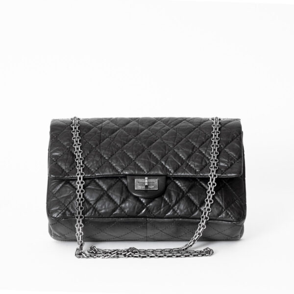 Sac à main 2.55 28 cm en cuir vieilli noir NEUF!-0
