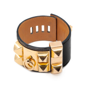Bracelet Collier de Chien cuir noir et plaqué or rose – Image 3