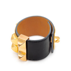 Bracelet Collier de Chien cuir noir et plaqué or rose – Image 2