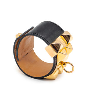 Bracelet Collier de Chien cuir noir et plaqué or rose – Image 4