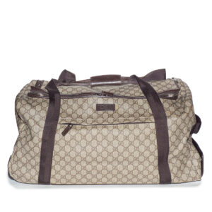 Sac de voyage a roulettes en toile GG Supreme beige – Image 1