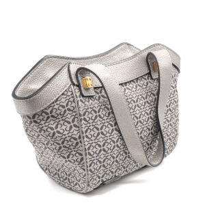 sac shopping en toile siglée et cuir gris et noir - Image 3