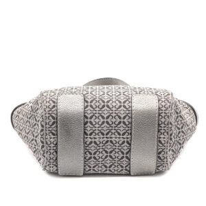 sac shopping en toile siglée et cuir gris et noir - Image 4