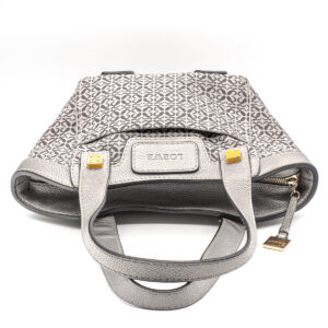 sac shopping en toile siglée et cuir gris et noir - Image 2