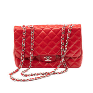 Sac Grand Classique Jumbo Simple flap en cuir souple rouge – Image 1
