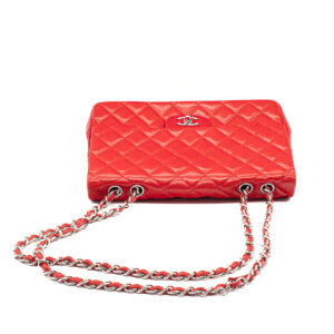 Sac Grand Classique Jumbo Simple flap en cuir souple rouge – Image 3