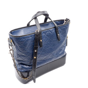 Sac Shopping Gabrielle en cuir bicolore bleu foncé et noir G.M. - Imagen 2