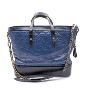 Sac Shopping Gabrielle en cuir bicolore bleu foncé et noir G.M. - Imagen 5