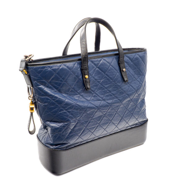 Sac Shopping Gabrielle en cuir bicolore bleu foncé et noir G.M.-0