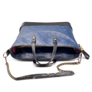 Sac Shopping Gabrielle en cuir bicolore bleu foncé et noir G.M. - Imagen 3
