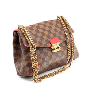 Sac Caissa Clutch Toile Damier et cuir Cerise – Image 5