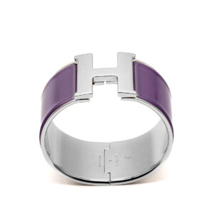 Bracelet ouvrant Hermes Clic Clac grand modèle en metal palladié et émail violet - Imagen 1