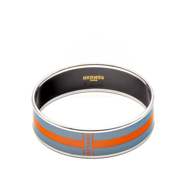 Bracelet large imprimé H gris et orange - Finition palladié-0