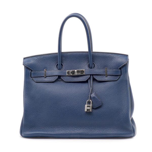 Sac à main Birkin 35 cuir Clémence bleu de Prusse-0