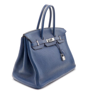 Birkin 35 handbag Clemence Prussian blue leather - Image 5