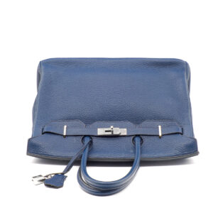 Birkin 35 handbag Clemence Prussian blue leather - Image 3