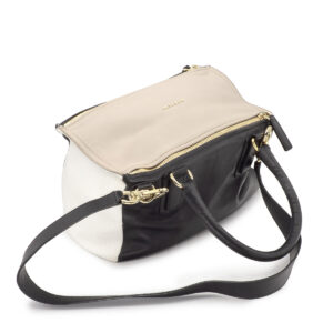 Sac Pandora Médium en cuir souple tricolore noir, beige et blanc - Imagen 3