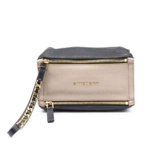 Pochette Pandora Mini clutch en cuir gréné tricolore greige, noir et blanc – Image 3