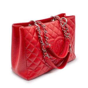 Large Shopping Tote in Red Caviar Leather - Image 3