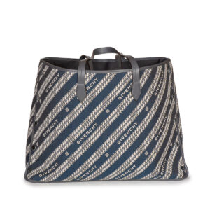 Large Bond Shopper shopping bag in blue Jacquard Chain canvas - Image 1