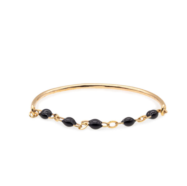 Bague en or, chaînette agrémentée de perles de résine noire-0