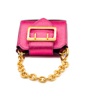 Sac Mini Buckle Tote en cuir métallisé rose – Image 3